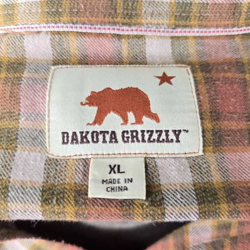 Dakota Grizzly Men's XL Western Plaid Flannel Shirt Pearl Snaps Orange Brown